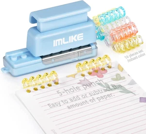 Mini 5-Hole Binding Machine - IMLIKE 5 Holes Binding Machine with 16 Loose-Leaf - Picture 1 of 12