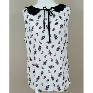 Lauren Conrad Womens Blouse Size Medium Pull Over V Neck Faux Suede Collar New - Picture 1 of 9