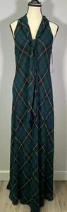 Ralph Lauren Plaid Crinkle Georgette Women's Size 4 Tie-Neck Gown NWT - Picture 1 of 6