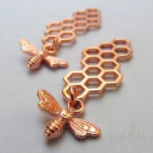 Bee Honeycomb Charms 46mm Wholesale Rose Gold Tone Pendants C7853 - 2, 5, 10PCs