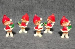 Lot 5 Vintage Miniature Girl Elf Pixie Ornament Figure Christmas Wreath Bells - Picture 1 of 5