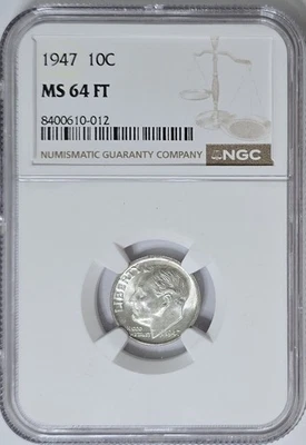 1947 90% Silver Roosevelt Dime MS 64 FT - Image 1 of 2