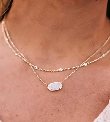 🌟NEW🌟🩷 $90 Kendra Scott Elisa Multi Strand Gold Necklace in White Drusy - Image 1 of 4