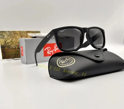 RAY-BAN RB4165 JUSTIN POLARIZED SUNGLASSES 54MM MATTE BLACK SQUARE MEN WOMEN - Image 1 of 4