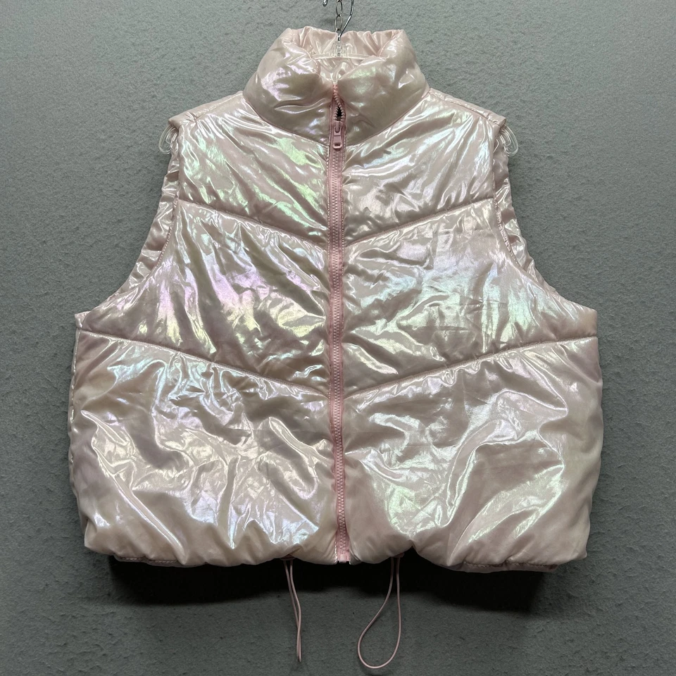 Almost Famous Women's Vest Size 1X Light Pink Shiny Full Zip Closure - Image 1 of 4