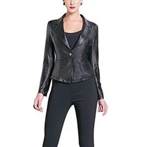 Clara Sun Woo weiche Strick-Kunstlederjacke vorne offen schwarz Damen Größe S - Bild 1 von 9