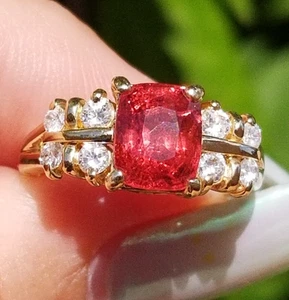 Beautiful Vintage Rich Peach Orange Spinel Diamond 14k ring - Picture 1 of 14