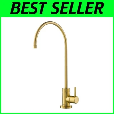 Brushed Brass Lead-Free Kitchen Water Filter Faucet with Gooseneck Spout - Image 1 of 4