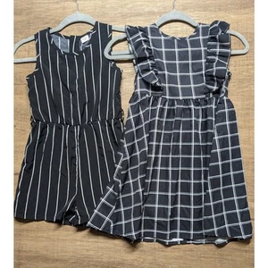 Girls Size 7/8 Sleeveless Black White Romper and Dress Set of 2 No Belts Summer - Picture 1 of 13