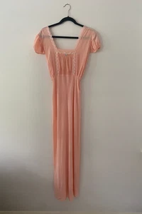 VTG Antique 1940s Rayon Peachy Pink Embroidered Slip Dress 1930s Medium / Large - Picture 1 of 9