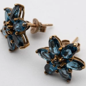 Vintage 9ct Yellow Gold Topaz Flower Stud Earrings - Picture 1 of 20