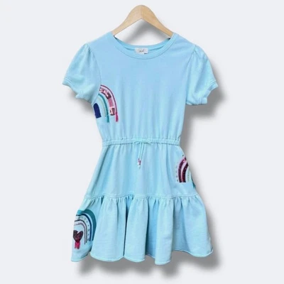 Vestido Peek Niñas Lentejuelas Arco Iris Talla 12 Azul Algodón Terry Niveles Informal Giro Foto 1 de 4