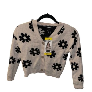 DKNY Youth Chenille Sweater, Beige With Black Snow Flakes Size Small 7/8 - Picture 1 of 6
