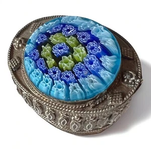 Murano Millefiori Glass Trinket Box Vintage 3” Mosaic Italy Vanity Decor Gift - Picture 1 of 12