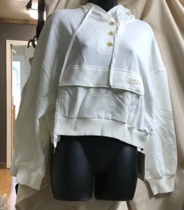 Motif Curated Effortless Chic Shein Cream Color Cropped Button Hoodie Women Sz M - Picture 1 of 8