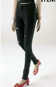 1/6 scale BLACK Ripped Distressed Slim Pants for 12'' FEMALE Action Figure Doll - Picture 1 of 2