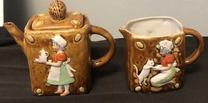 Antique German Schafer Vater White Cat Girl Creamer Teapot Unusual - Picture 1 of 11