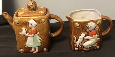 Antique German Schafer Vater White Cat Girl Creamer Teapot Unusual - Image 1 of 4