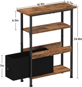 Modern Narrow Side Table Storage End Table with 1 Fabric Drawer Sofa Rustic - Picture 1 of 10