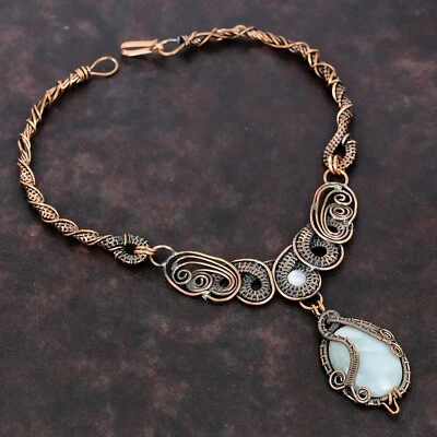 Collar de cadena envuelto en alambre de aguamarina hecho a mano cobre regalo joyería 18,0" Foto 1 de 4