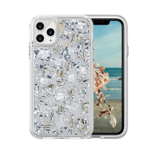 Real Sea Shell Rose Gold Foil Confetti Case for iPhone 12/12 Pro 6.1" Silver - Picture 1 of 2