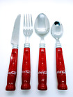 Vtg 90's Coca Cola Bottle Shaped Stainless Flatware Red Handle Gibson 24 Pieces