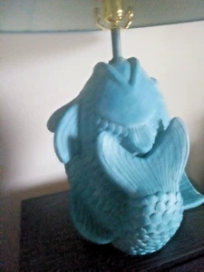 Nautical Very  Detailed Fish Shaped  Table Lamp w/ Matching Hand Dyed Shade - Picture 1 of 8