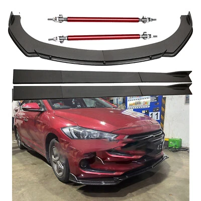 Carbon Fiber For Hyundai Elantra Front Bumper Lip/86.6inchSide Skirt/Strut Rods Foto 1 de 4