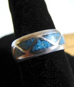 Vintage Navajo Türkis Chip Sterlingsilber Band RING, Gr. 7,5, Native Am. D91 - Bild 1 von 11