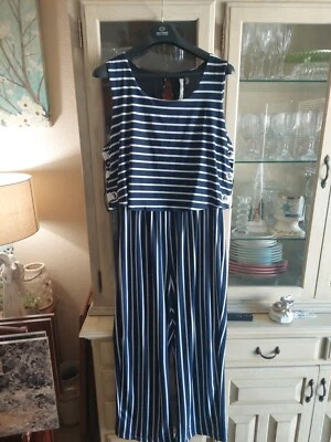 Women's New York Collection Petite Plus 2XP Jumpsuit Navy Blue & White Stripe - Image 1 of 4