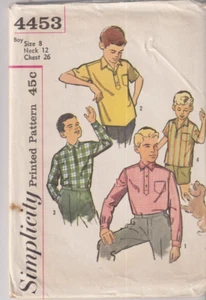 4453 SIMPLICITY c.1962 - Sport SHIRTS - BOYS Sz 8 - Picture 1 of 2