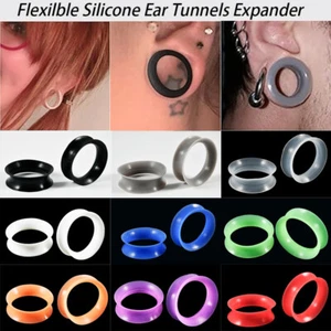 5 Pairs Thin Hollow Ear Plugs Ear Flesh Tunnel Expanders Lobe Stretcher Silicone - Picture 1 of 32
