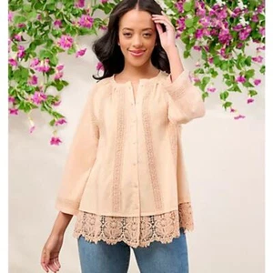 Logo Lori Goldstein Top Mujer Mediano Crochet Boho Cottagecore Melocotón Coqueta - Imagen 1 de 10