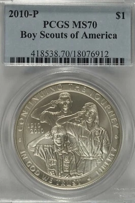 2010 P Boy Scouts of America Commemorative Silver Dollar PCGS MS70 - Image 1 of 3