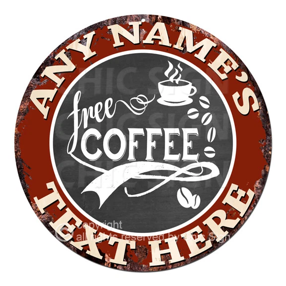 CP-0117 ANY NAME'S FREE COFFEE Custom Personalized Tin Sign Decor Gift ideas - Image 1 of 1