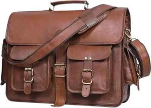 Leather Bag Slim Bag Genuine Men's Shoulder Laptop Messenger Satchel - Picture 1 of 4