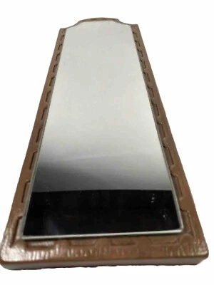 Vintage Mid Century Style Mirror Framed Small 12”x4” Brown Dated 1981 Plaster - Image 1 of 4