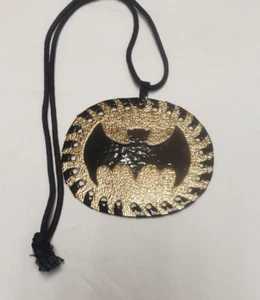 Brand New Vintage Batman Vinyl Medallion Necklace 14" Black Rope Gold and Black - Picture 1 of 6