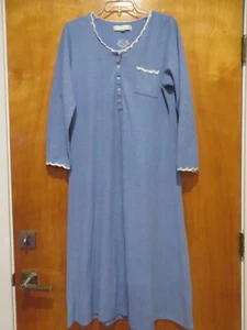 EILEEN WEST Long 45" Nightgown long sleeve Gown Blue Waffle Knit Thermal Size M - Picture 1 of 9
