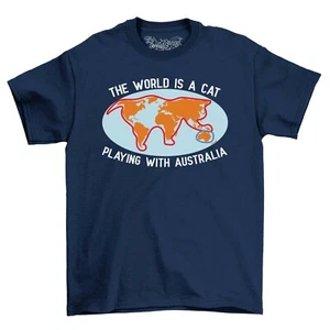 World Cat Playing With Aus Mens T-Shirt Men's Top Gift For Men Fun Novelty Shirt - Picture 1 of 6