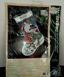Dimensions Santa & Snowman Stocking Counted Cross Stitch Kit #8714 NEW - Picture 1 of 2
