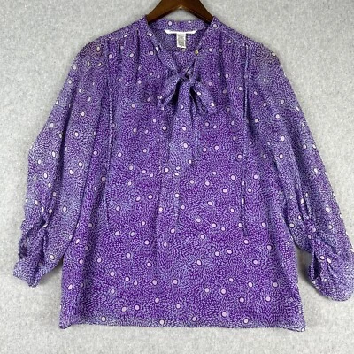 Diane Von Furstenberg Blouse Women 8 Purple Silk Shirt V-Neck 3/4 Balloon Sleeve — 第 1/4 张图片
