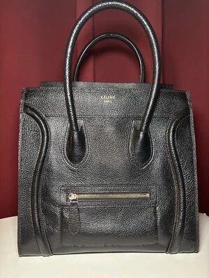 Celine Paris Black Pebbled Leather Luggage Tote Handbag. - Image 1 of 4