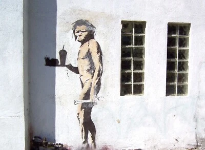 BANKSY CANVAS PICTURE PRINT WALL ART  GRAFFITI -  FAST FOOD CAVEMAN - Image 1 of 3