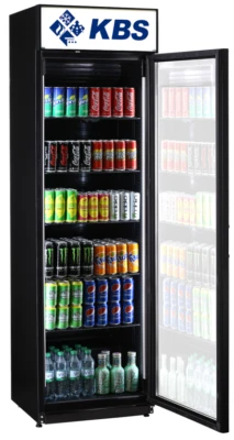 KBS GASTROTECHNIK Glastürkühlschrank Getränkekühlschrank schwarz vertikale Innenbeleuchtung LED