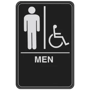 Everbilt "MEN" BRAILLE RESTROOM SIGN 6" x 9" Self-Adhesive Wheelchair Handicap - Picture 1 of 3