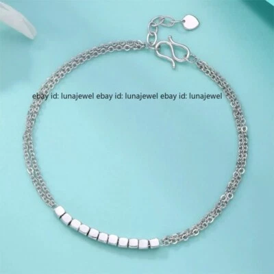 Pure Platinum 950 Chain Women Square Beads Double O Link Bracelet 4.56g/6.7inch - Image 1 of 4