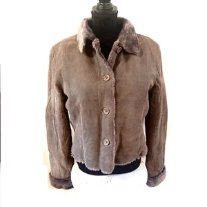 Roper Women's Size L Brown Leather Button Front Coat Faux Fur Lined Cropped - Picture 1 of 13