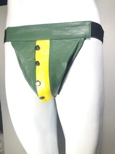 Mens G String D-Green Leather Button Jock Strap Supporter Club Wear K-9 - Picture 1 of 7