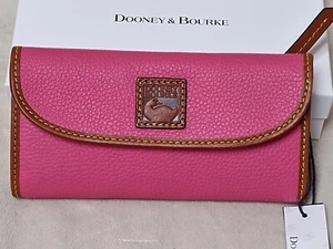 Dooney & Bourke Pebble Grain Continental Clutch Wallet Hot Pink - Picture 1 of 9